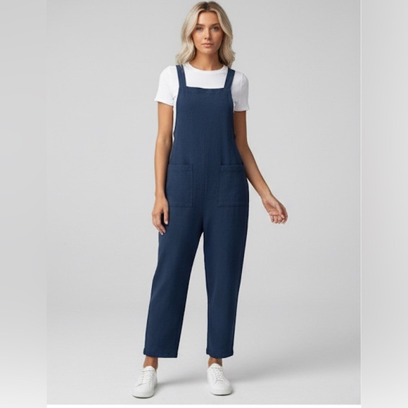 Pants - Minimalist Straight Leg Jumpsuit With Pockets Blue